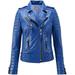 SkinOutfit Women s Motorcycle Leather Jacket Genuine Lambskin CafÃ© Racer Biker Outerwear XXXL Royal Blue