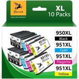 10-Pack 951XL 950XL Combo Replacement for HP Ink 950 951 XL Combo Pack for HP OfficeJet Pro 8600 8610 8620 8100 8630 8660 8640 8615 8625 276DW 251DW (4 Black 2 Cyan 2 Magenta 2 Yellow)