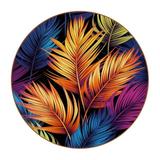 Palm Leaves Set of 6 Microfiber Leather Round Coasters 11x11 cm/4.3x4.3 in Drink Coasters for Home and Bar Table Coasters