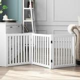 WELLAND Wooden Freestanding Pet Gate 24 Inch 3 Panel Step Over Fence Expands Up to 60 Wide Foldable Indoor Dog Gate Puppy Safety Fence White