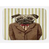 Pug Bath Mat Hand Drawn Sketch of Smart Dressed Dog Jacket Shirt Bow Suit Striped Background Non-Slip Plush Mat Bathroom Kitchen Laundry Room Decor 29.5 X 17.5 Inches Brown Pale Brown Ambesonne