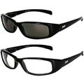 2 Pairs of MF Eyewear Bad Attitude Cool Wraparound Motorcycle Riding Sports Sunglasses Black Frames with Clear & Smoke Lenses