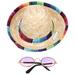 Dog Hat Cat Straw Sombrero Costume Cap Pet Mexican Puppy Summer Chain Collar Mini Sunglasses Headwear Outfits