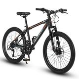 Ecarpat Mountain Bike 24-Inch tires Bikes Shimano 21-Speed with High Carbon Steel Frame Mechanical Disc Brakes Front Suspension Fork for Youth Adults Mens Womens Bicycles