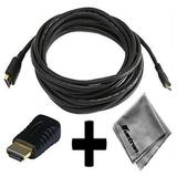 Samsung ST600 Compatible 15ft HDMIÂ® to HDMIÂ® Mini Connector Cable Cord PLUS HDMIÂ® Male to HDMIÂ® Mini Female Adapter with Huetron Microfiber Cleaning Cloth