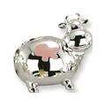 Fashion Pink Enameled Mini Cow Silver-Plated Polished Metal Bank (4.25 X 3.25) Made In China gp3535