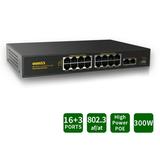 16 Port POE Switch Unmanaged Outdoor Computer Network Passthrough Powered Router Networking Internet Ethernet Hub (16 Port PoE+/2 Gig Up-link/1 Fiber SFP) Power Extender Switches
