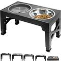 Elevated Dog Bowls ABSOKE 5 Adjustable Heights Raised Dog Bowl Stand with 1 Stainless Steel Food & Dog Water Bowl Dog Bowls for Large Dogs& Cats (Black)