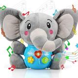 Plush Elephant Infant Toys - Newborn Baby Musical Toys for Baby 6 to 12 Months - Light Up Baby Toys for Boys Girls Toddlers - Cute Stuffed Up Baby Toys Newborn Baby Musical Toys