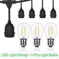 AGPTEK 48ft LED Outdoor String Lights Waterproof Commercial Patio String Lightsï¼ˆVintage S14 Bulbs*15+48ft light string*1ï¼‰