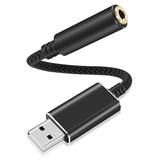 USB to 3.5mm Jack Audio Adapter TSV USB to Audio Jack Adapter Headset USB to 3.5mm TRRS 4-Pole Female External Stereo Sound Card Fit for Headphone Mac PS4 PC Laptop Desktops (Black 20CM)