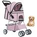 YRLLENSDAN Pet Gear Dog Stroller Small Dogs Folding Cat Stroller with Cup Holders 4 Wheel Pet Strollers for Small Dogs Puppy Stroller Travel Carrier Dog Stroller for Medium Dogs Light Pink