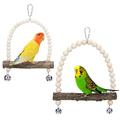 XWQ Bird Swing Toy with Beads Bells Teeth Grinding Natural Wooden Parrot Perch Hanging Swings Toy Bird Supplies