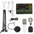 Multifunctional Live SK500 Sound Card and BM800 Suspension Microphone Kit Broadcasting Recording Condenser Microphone Set Intelligent Voice Changer Device Audio Mixer for Computers and Mobil