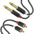J&D Dual 1/4 inch Male TS to 2 RCA Male Stereo Audio Adapter with Nylon Braid Speaker Cable 6 ft