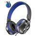 Kid Odyssey Wired Headphones with Microphone Foldable On-Ear Headphones with 1.5M Tangle-Free Cord Portable Lightweight Stereo Wired Headphones for Phone/Tablet/Pad/Laptop/Computer Black and Blue