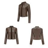 Tejiojio Coats Clearance Women s Slim Leather Stand Collar Zip Motorcycle Suit Belt Coat Jacket Tops