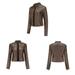 Tejiojio Coats Clearance Women s Slim Leather Stand Collar Zip Motorcycle Suit Belt Coat Jacket Tops