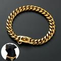 Gold Chain Collar with Secure Clasp Buckle 18K Gold Plated 14mm Cuban Link Dog Collar Chew Proof Luxury Gold Dog Chain for Small Medium Dogs