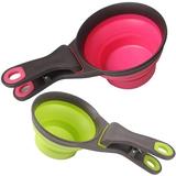 Collapsible Pet Scoop Silicone Measuring Cups Set Sealing Clip 3 in 1 Multi-Function Scoop Bowls Bag Clip Dog Snack Measuring Cup for Dog Cat Food Water Set of 2 (1 Cup & 1/2 Cup Capacity)