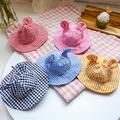 Shulemin Fisherman Hat Plaid Printing Decorative Polyester Wide Brim Dog Sunscreen Cap for Pet Blue