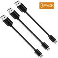 Short Micro USB Cable 8 Inch Nylon Braided Fast USB Charging Cord for for External Battery Charger Samsung HTC LG Android and More (3 Pack) Black