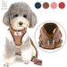 Gustave Pet Dog Vest Harness and Leash Set Adjustable Reflective Safety Vest Soft Corduroy Mesh Padded For Puppy Dogs Cats Outdoor Coffee Size L