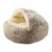 Cat Bed Round Soft Plush Burrowing Cave Hooded Cat Bed Donut for Dogs & Cats Faux Fur Cuddler Round Comfortable Self Warming Pet Bed