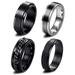 JUNTEX 4 Pcs Stainless Steel Fidget Spinner Rings Set Cool Wedding Bands Rings Fashion Pattern Beveled Edges Ring Jewelry Charm