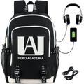 Roffatide Anime My Hero Academia Backpack Luminous Printed College School Bag Laptop Backpack with USB Charging Port & Headphone Port