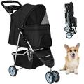 BestPet Pet Stroller Dog Cat Jogger Stroller Folding with Cup Holder (Black 3 Wheels)