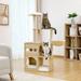 Fithood Modern Luxury Cat Tree Wooden Multi-Level Cat Tower Cat Sky Castle With 2 Cozy Condos Cozy Perch Spacious Hammock And Interactive Dangling Ball