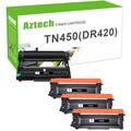 A Aztech TN450 Toner Cartridge & DR420 Drum Unit Compatible for Brother HL-2270DW HL-2240 HL-2275DW MFC-7240 MFC-7460N DCP-7065DN DCP-7060D (3x TN 450 Toner Cartridge Black 1x DR-420 Drum Unit)