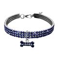 yuehao cute mini pet dog bling rhinestone chocker collars fancy dog necklace pet 3 row rhinestone blue