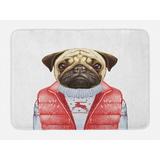 Pug Bath Mat Red Vest and Christmas Sweater on a Adorable Dog Hand Drawn Animal Fun Image Non-Slip Plush Mat Bathroom Kitchen Laundry Room Decor 29.5 X 17.5 Inches Pale Brown Red White Ambesonne