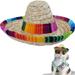 Yirtree Cat Mexican Hat Mini Sombrero Handcrafted Woven Poncho Party Straw Hats for Small Dog Pets Puppy