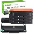 A AZTECH 4-Pack Compatible Toner Cartridge 593-BBKD & Drum Unit 593-BBKE for Dell E310dw E514dw E515dn E515dw Printer (3*Black Toner Cartridge 1*Drum)
