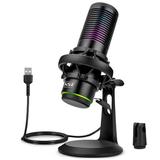 TSV USB Condenser Gaming Microphone Fit for PC/PS4/ PS5/Mac with Anti-Shock Mount 2 Polar Patterns Mute Gain Control