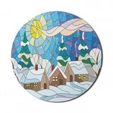 Winter Mouse Pad for Computers Stained Glass Inspired Art with Cold Snowy Weather Village with Smoking Chimneys Round Non-Slip Thick Rubber Modern Mousepad 8 Round Multicolor by Ambesonne