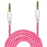 3 x Premium 3.5mm Nylon Tangle Free Auxiliary Aux 3 Feet Male to Male Stereo Audio Cable for Headphones iPods iPhones iPads Home / Car Stereos and More - Pink