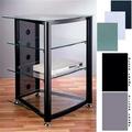 VTI Manufacturing RGR404B 4 Black Poles 4 Clear Glass Shelves AV Stand