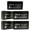 5x Pack - Compatible CSB BATTERY OF AMERICA GP612 Battery - Replacement UB613 Universal Sealed Lead Acid Battery (6V 1.3Ah 1300mAh F1 Terminal AGM SLA) - Includes 10 F1 to F2 Terminal Adapters