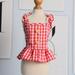 Summer Dog Plaid Dress Pet Princess Dress with Hat for Summer and Spring Cute Pet Dog Clothes Puppy Costume Red M