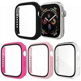 [4 Pack] Exclusives Compatible with Apple Watch 42mm Case Full Coverage Bumper Protective Case with Screen Protector for Men Women iWatch Series 3/2/1 Black Clear Hot Pink Light Pink