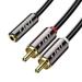 J&D 3.5mm Female to 2 RCA Male Stereo Audio Adapter Cable Gold Plated Copper Shell 1 feet