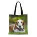 KDAGR Canvas Tote Bag Brown Canine Basset Hound Dog Green Collar Ears Eyes Durable Reusable Shopping Shoulder Grocery Bag