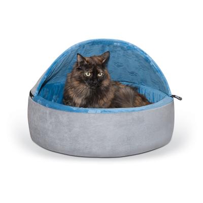 Self-Warming Hooded Kitty Cat Bed by K&H Pet Products in Blue Gray (Size SMALL)