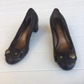 Coach Shoes | Coach Elegant Strap Wood Block Chocolate Heels Pump Button Strap Round Toe Shoe | Color: Brown/Gold | Size: 6