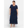 Cocktailkleid SHEEGO "Große Größen", Damen, Gr. 50, Normalgrößen, blau (marine), Obermaterial: 100% Polyester;Futter: 100% Polyester, unifarben, elegant, figurumspielend lang, V-Ausschnitt, Kurzarm, Kleider Partykleid, in Maxi-Länge, Topseller