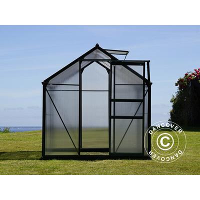 Polycarbonat-Gewächshaus 3,64m², 1,9x1,92x2,01m mit Sockel, Schwarz - Schwarz